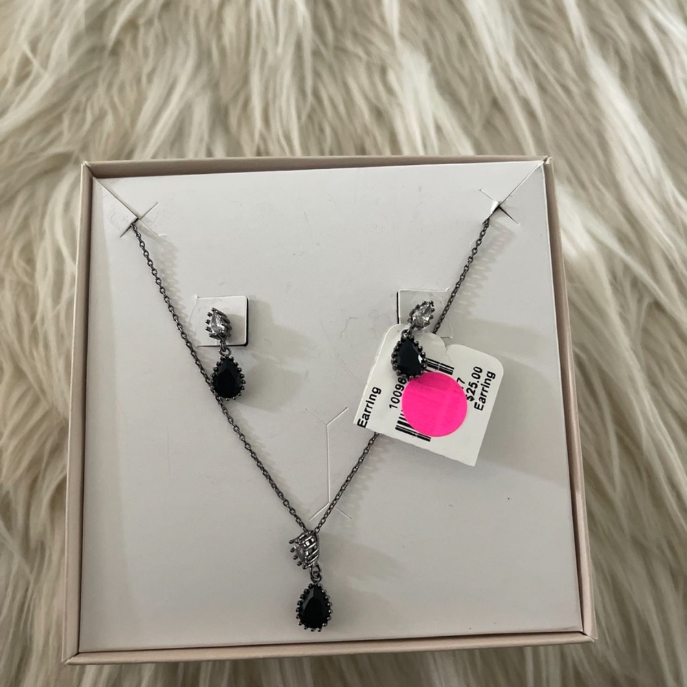 Rhodium Plated Necklace And Earrings